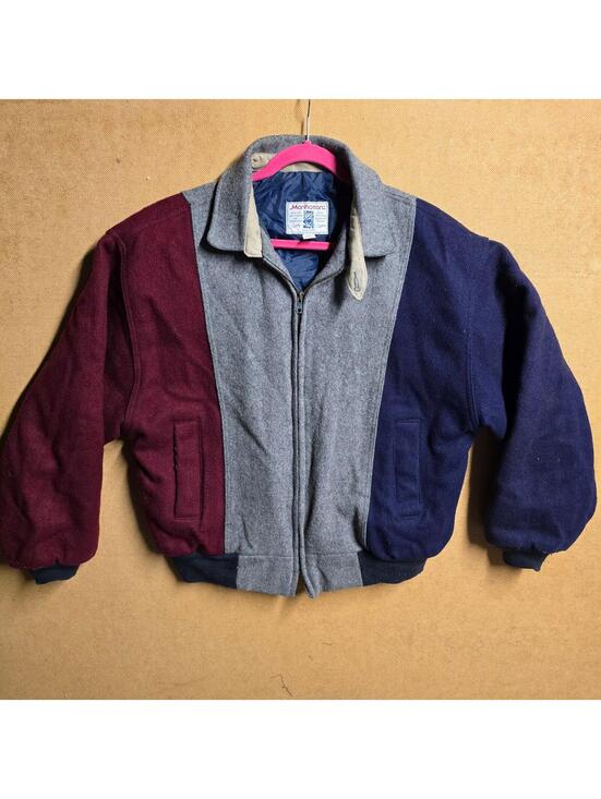 Other - Vintage Manhattan Wool Bomber Jacket Men's XL Colorblock Coat 80s USA